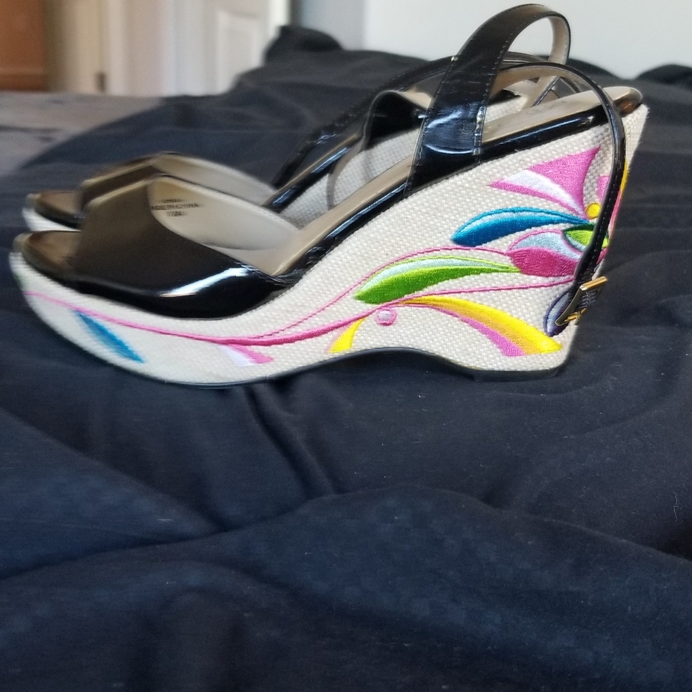 J. Renee Patent Leather Embroidered Wedges